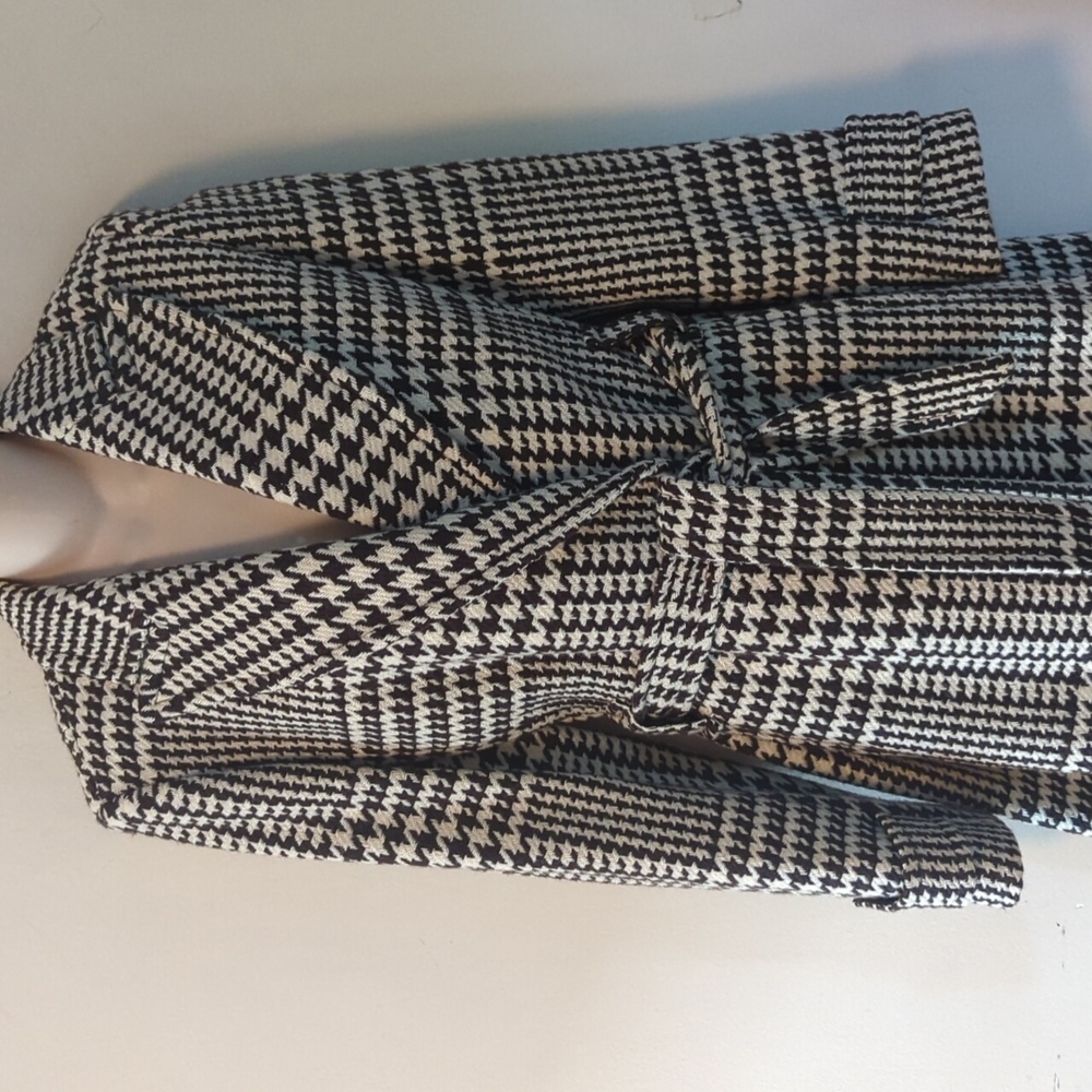 J.Crew Wool Blend Houndstooth Check Belted Wrap Trench Coat Classic 8 - Picture 5 of 16